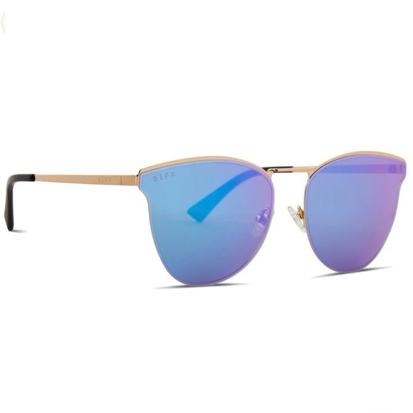 DIFF Sadie Sunglasses Gold Frame Purple Iridescent Mirror Lenses Oversized NWT - Picture 4 of 11